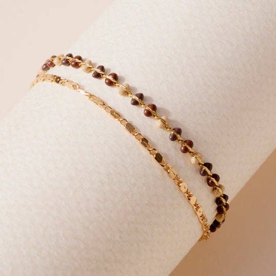 StarryNYC - Vente Bracelets maillon et chaîne - Bracelet ajustable à 2 lignes avec chaîne en époxy et chaîne délicate1