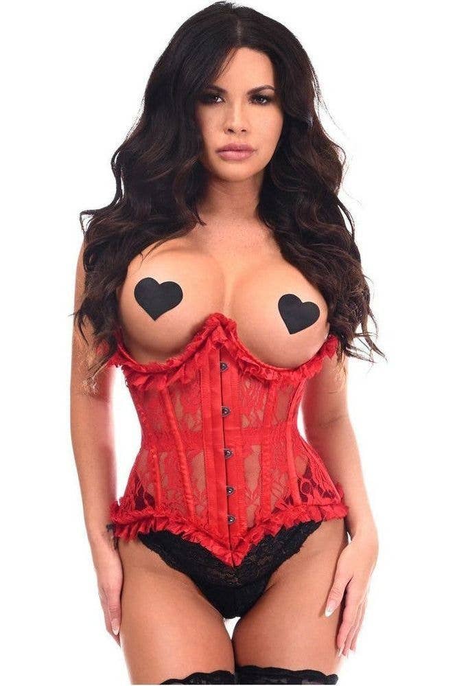 Daisy Corsets – Großhandel Korsett – Damen – Gürtelkorsett mit durchsichtiger Spitze und Stahlgekämmten Bügel von Top Schublade, Rot0