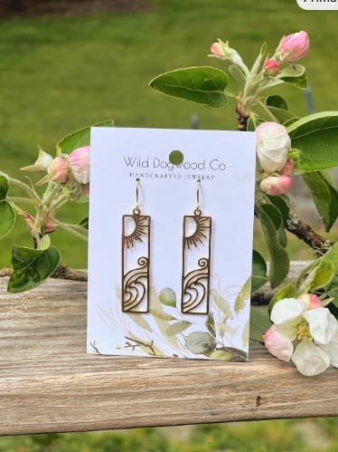 Ocean breeze brass earrings. Wave earrings, sun earrings. for wholesale by Wild Dogwood Co