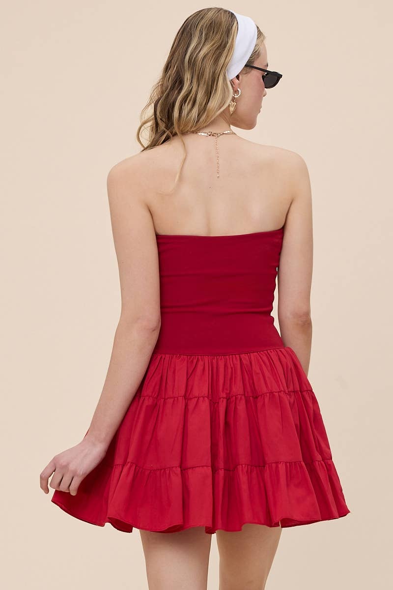 Sky to Moon - Wholesale Dress - Women's - SOLID COLOR DROP-WAIST TIERED TUBE MINI DRESS25