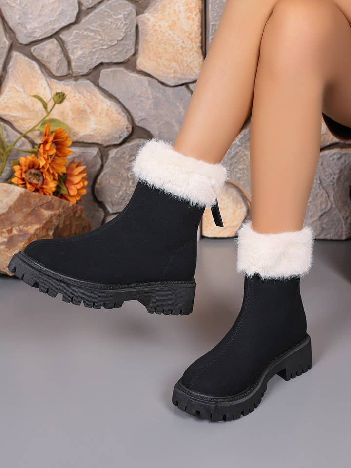 Beyond Apparel - Wholesale Boots - Women's - Faux Fur Trim Suede Platform Boots
