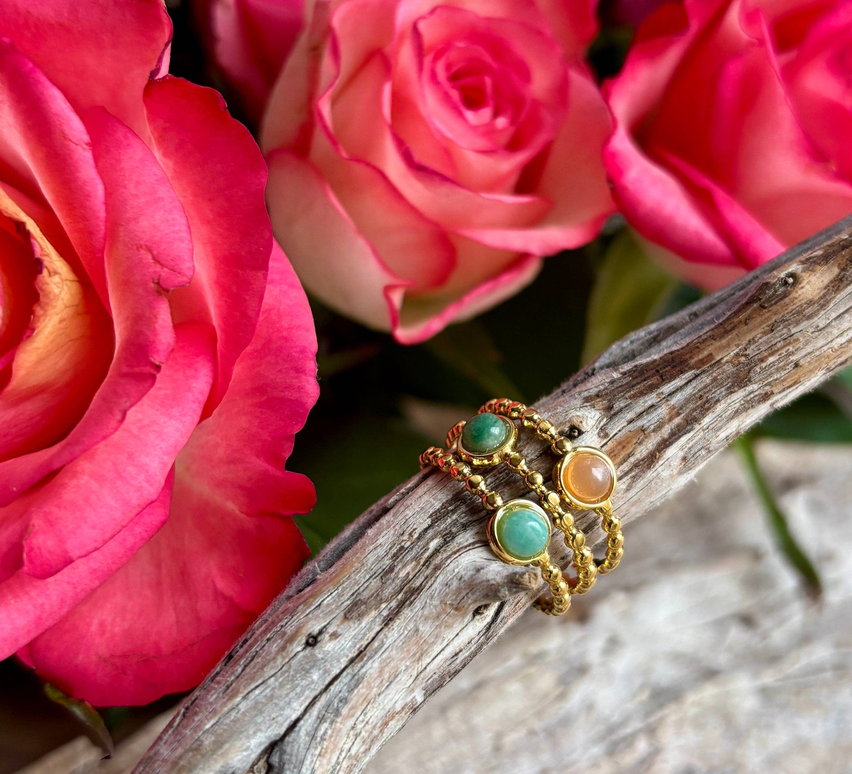 Ocean Ripples – wholesale Cocktail/statement ring – 18ct Gold Plated Natural Stone Tripple Band Ring3