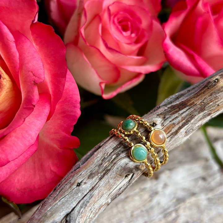 Ocean Ripples – wholesale Cocktail/statement ring – 18ct Gold Plated Natural Stone Tripple Band Ring3