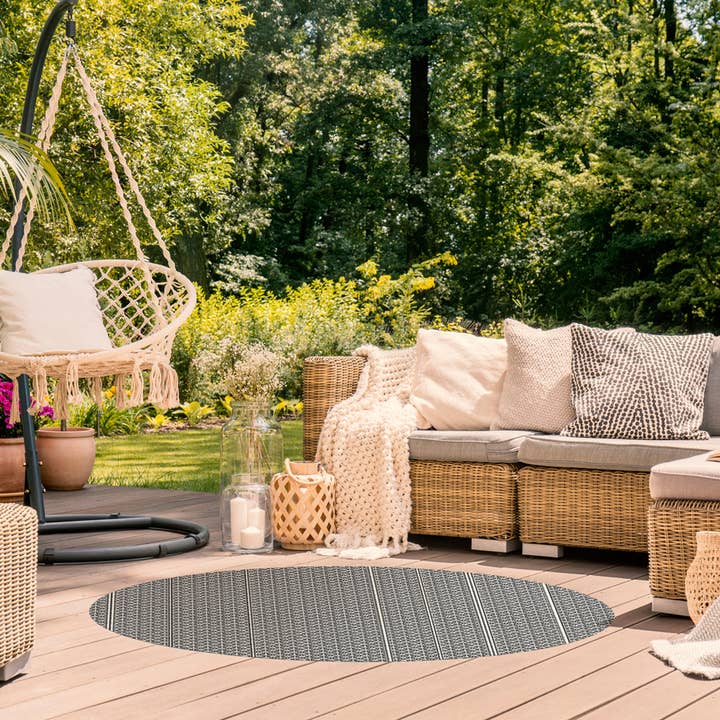 Tempaper & Co ® - Wholesale Floor Mat - Striped Mudcloth Black Vinyl Floor Mat, 48" round1