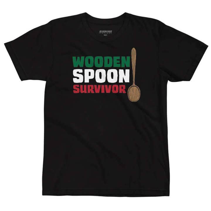 Wooden Spoon Survivor Tee for wholesale by Hardcore Italians