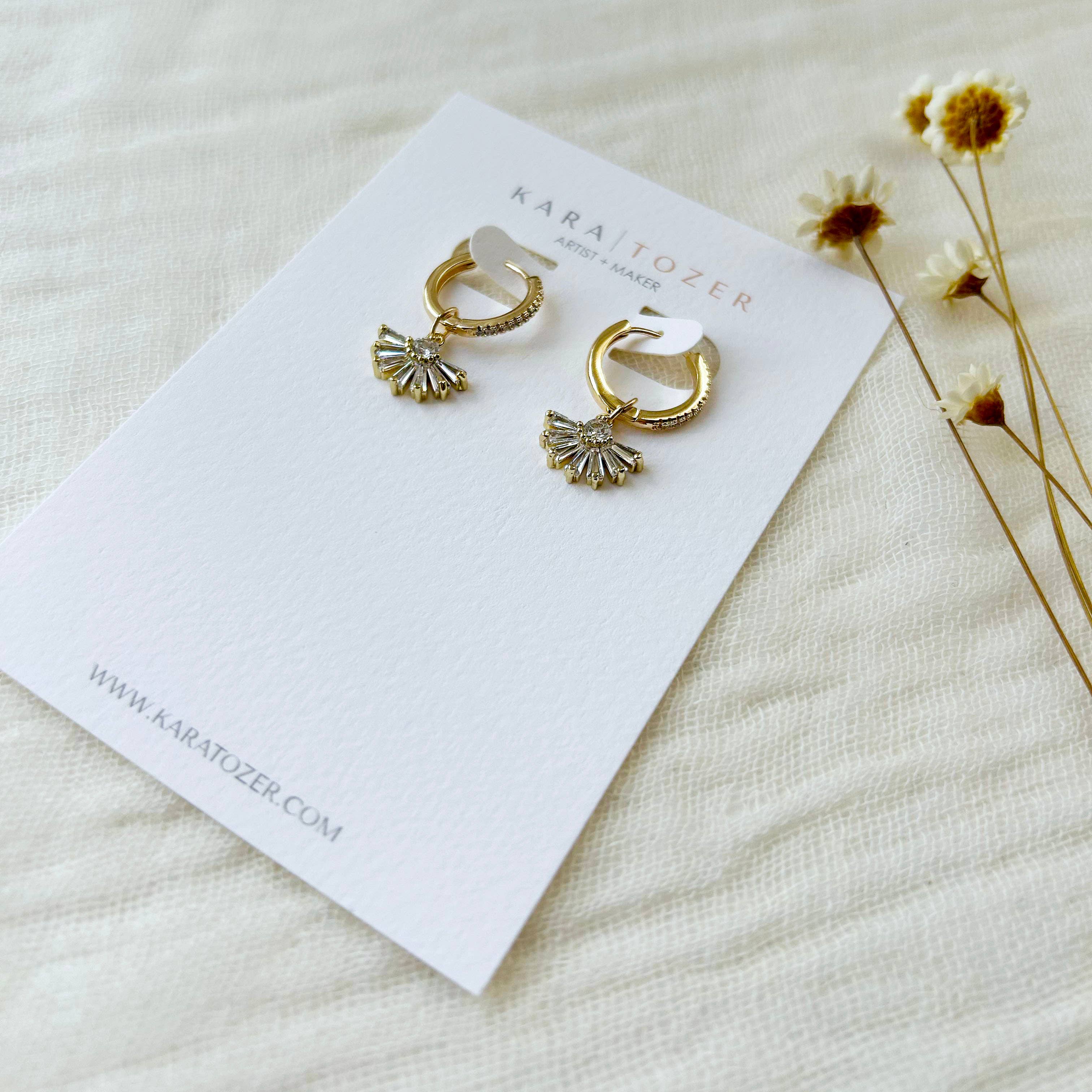 KARA | TOZER - Wholesale Huggie Earrings - CZ Fan Charm Huggie Hoops 3