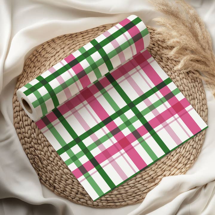 Pink and Green Plaid Wrapping Paper – Classic Tartan Style Gift Wrap for Any Occasion for wholesale by House of Binky