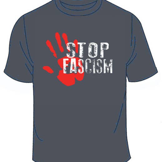 T-Shirt - Stop Fascism - Early Warning Signs of Fascism for wholesale by Syracuse Cultural Workers