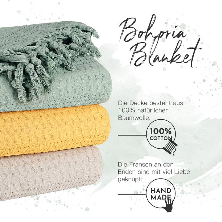 BOHORIA – Cobertor de cama por atacado – BOHORIA® Colcha de Algodão Padrão Waffle The Urban Loft “Emerald”3