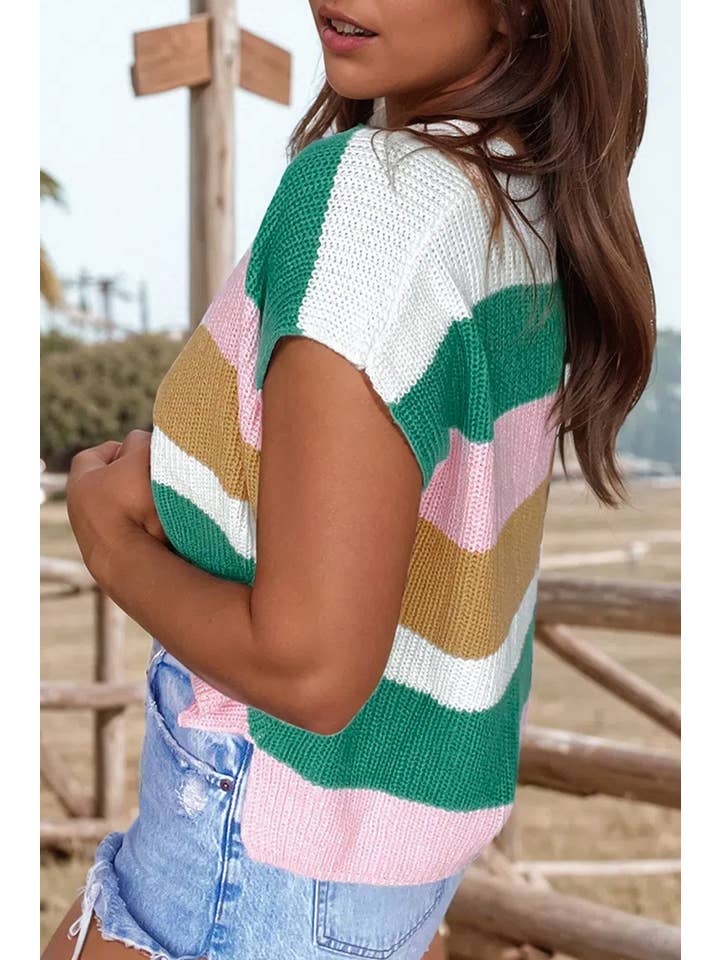 fashionworks - Wholesale Knit Top - Women's - Fashion-W Color Block Notch V Neck Sweater T Shirt*S-4X