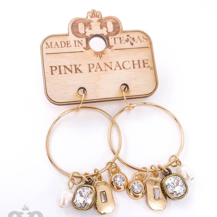 Pink Panache Brands - Wholesale Dangle Earrings - Circle charm earring, Austrian crystal