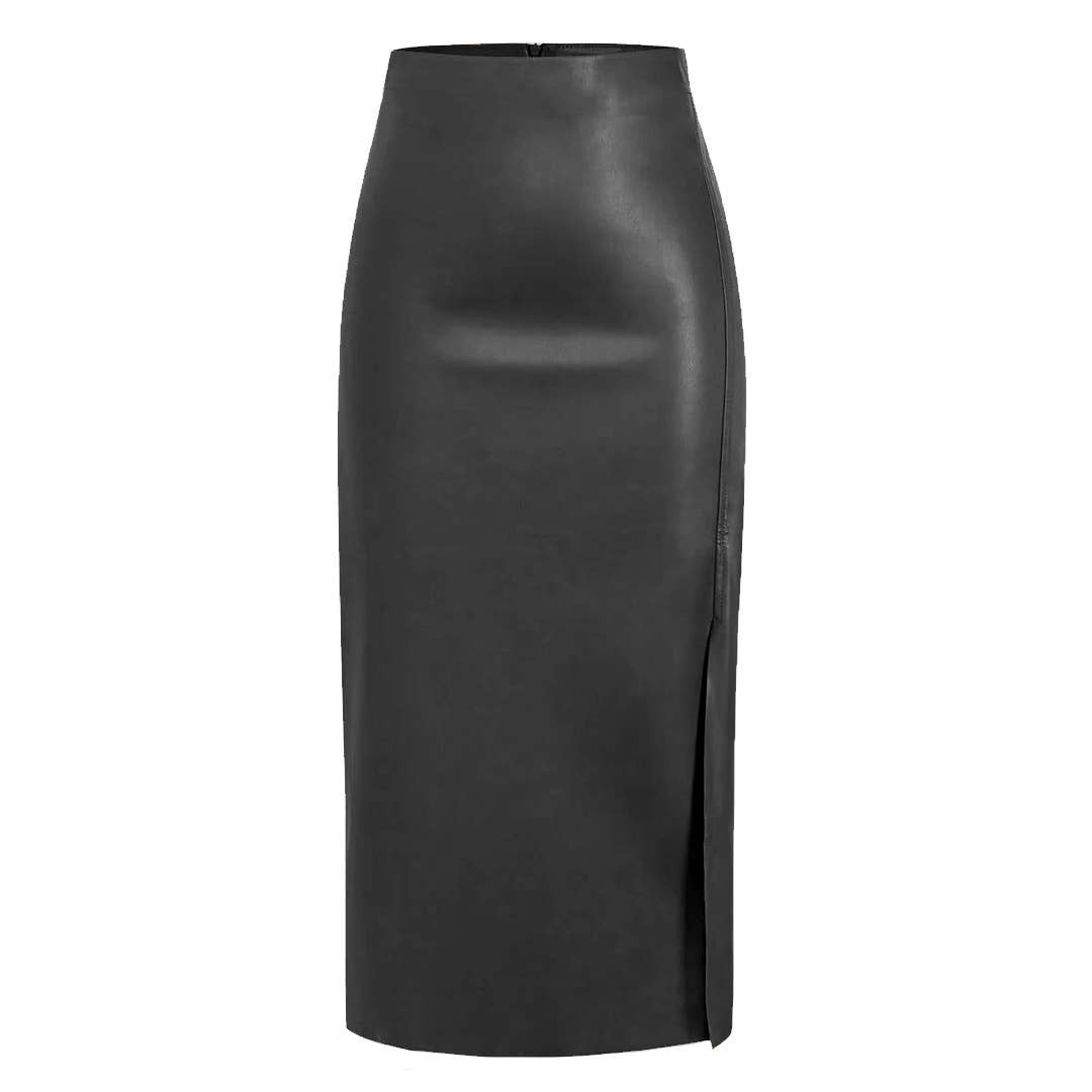 Lily Clothing - Wholesale Skirt - Women's - PU SPLIT LEATHER SKIRT HIGH WAIST ZIPPER SKIRT4