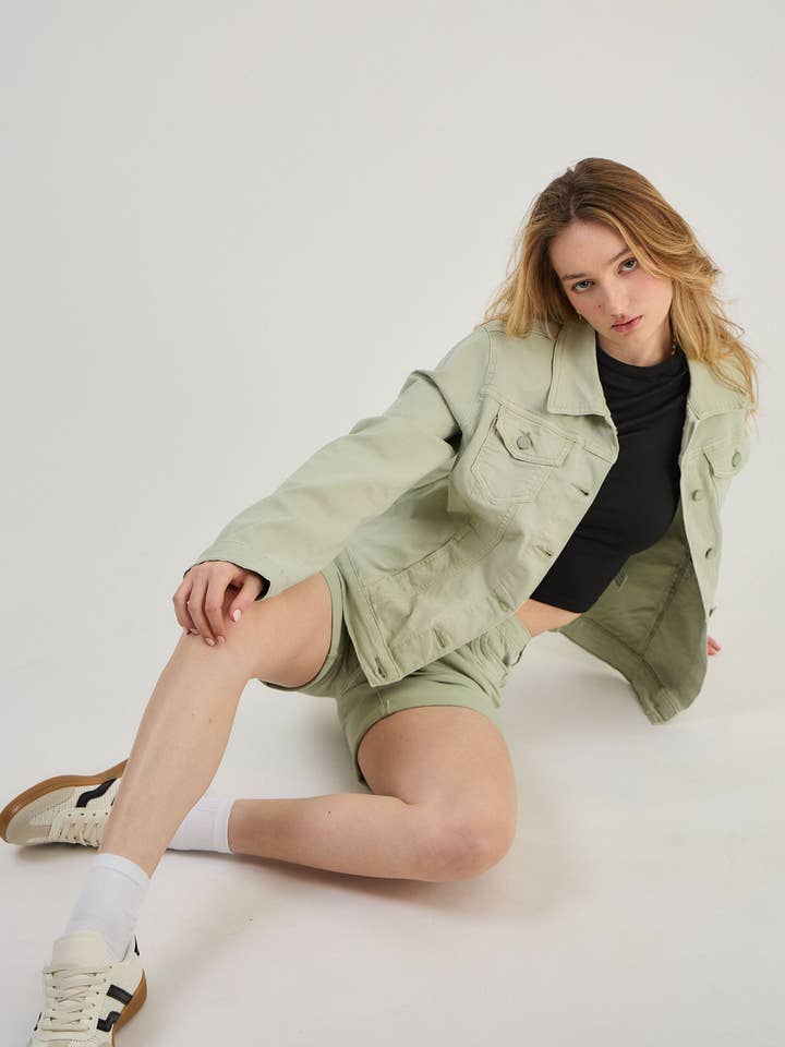 Light green Regular jacket in color (Stretch Cotton) "Romane" for wholesale on Faire