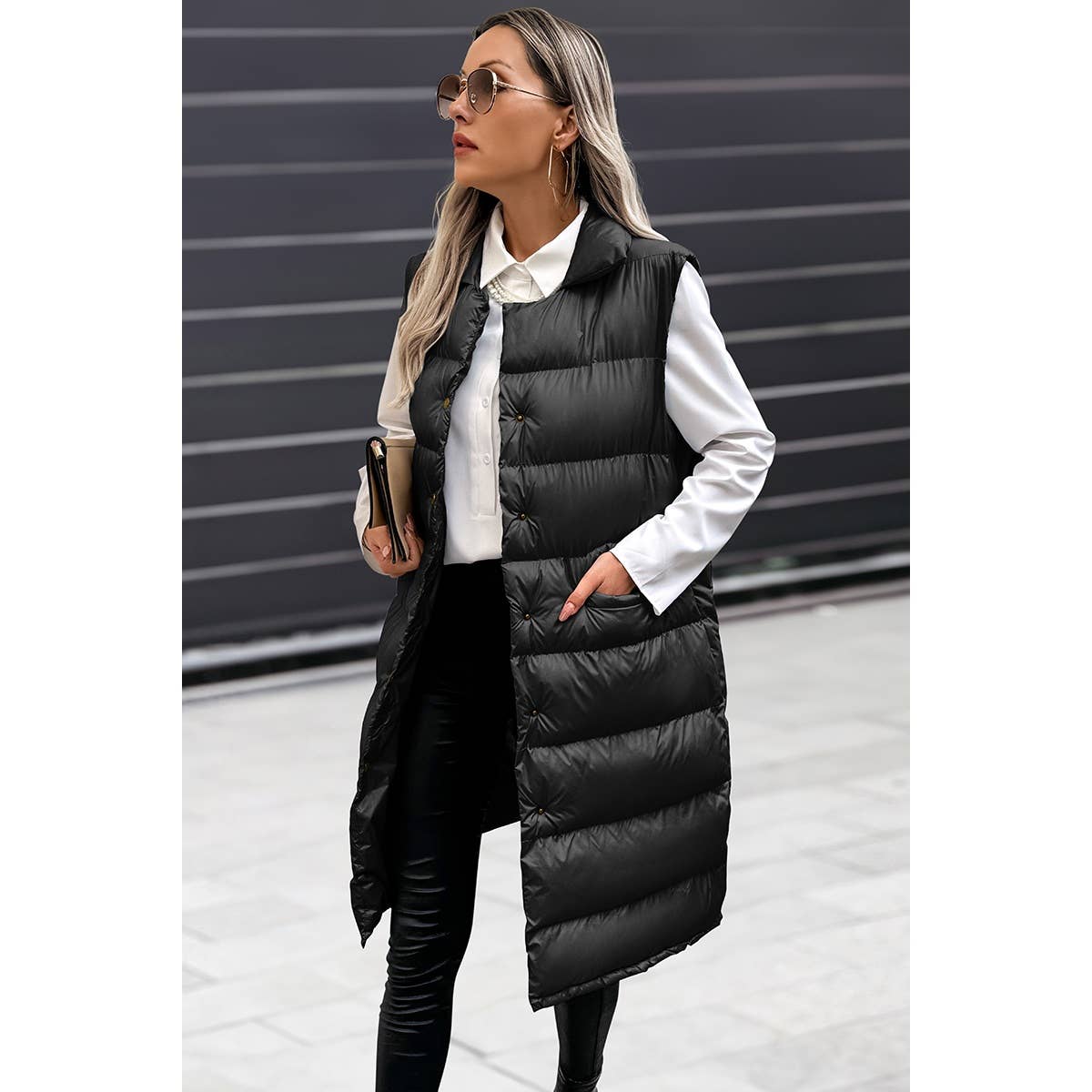 Supreme Fashion - Wholesale Outerwear Vest - Women's - Solid Button Down Puff Vest Padded Jacket7