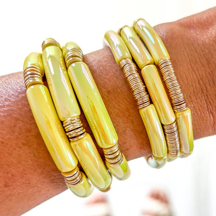 Acrylic Metallic #61 Yellow Tube Bamboo Bracelet for wholesale by Savvy Bling