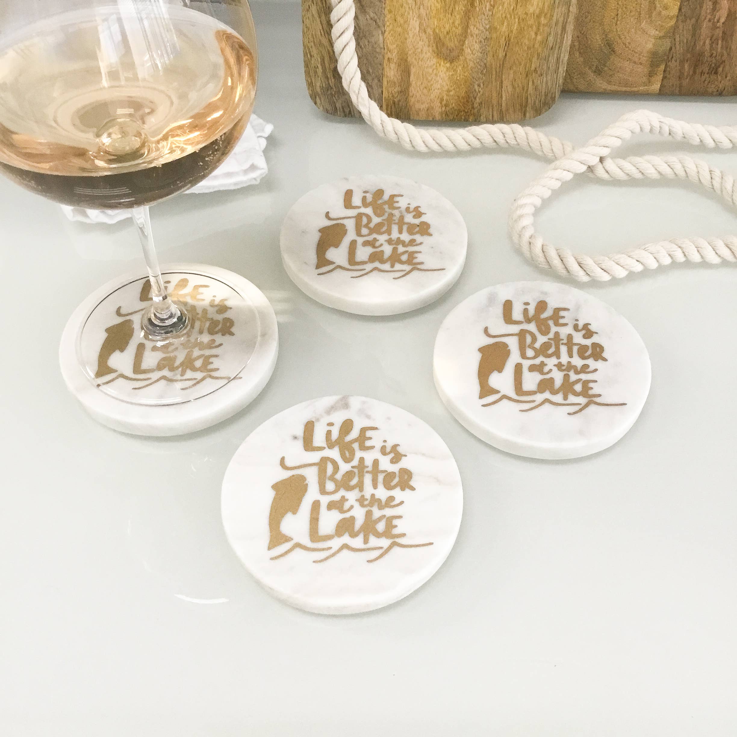 India Handicrafts Inc – Großhandel Untersetzer – Gold Lake Life Untersetzer aus Marmor, 4er-Set5