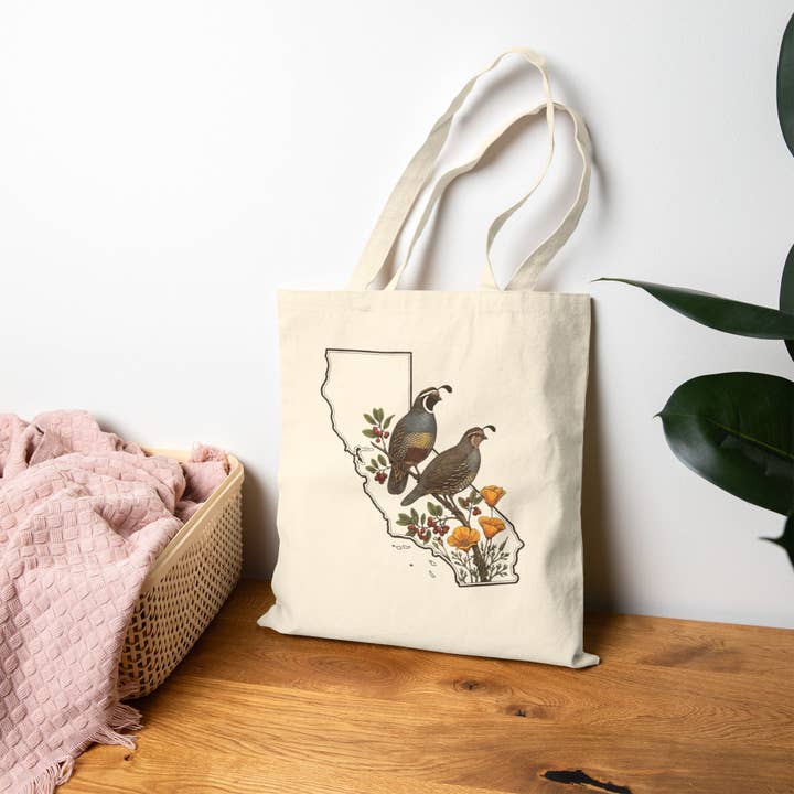 California State Bird Quail Tote Bag for wholesale by Wandering Owl Adventure Co.