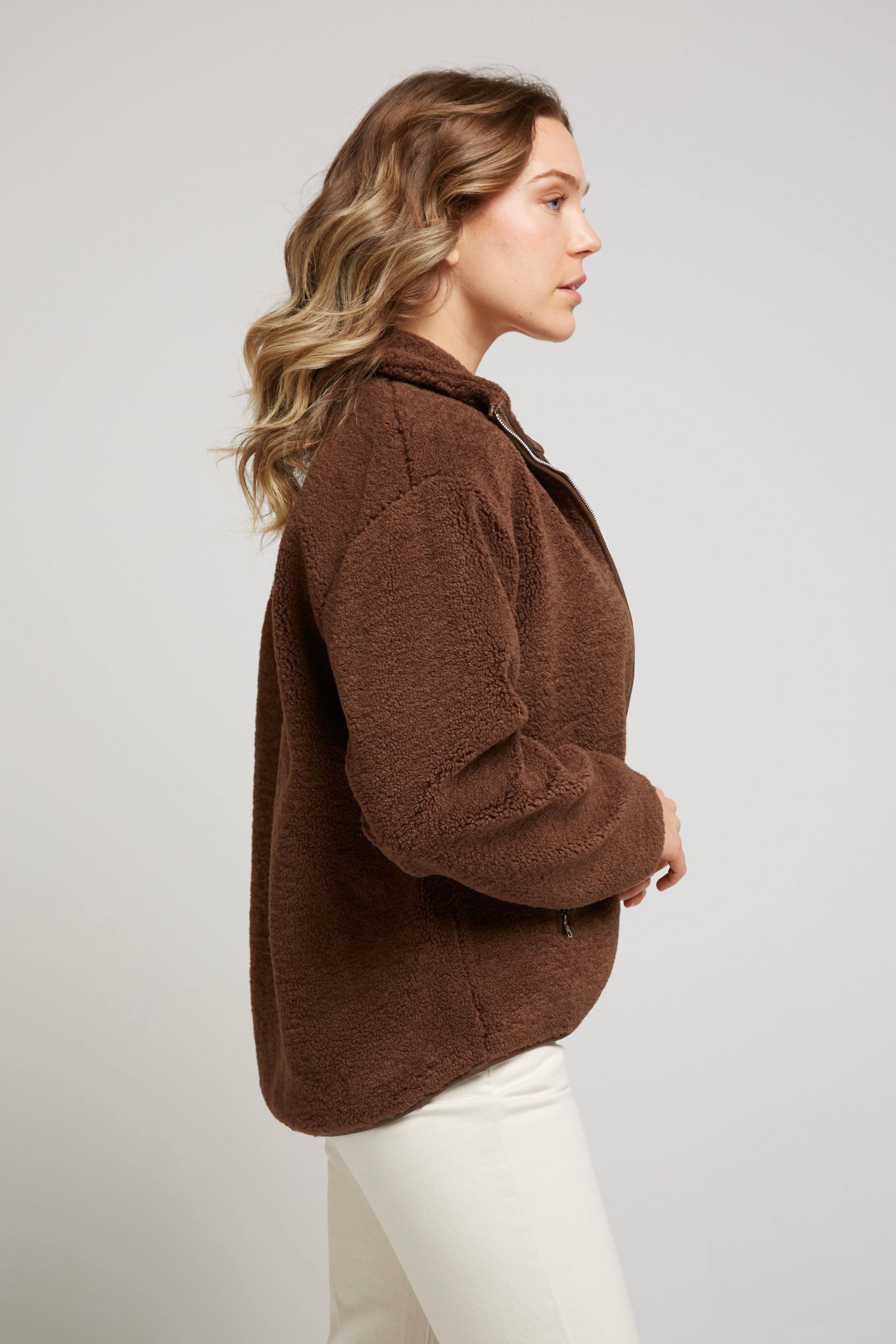 Andy & Lucy - Wholesale Jacket - Women's - VODKA - Faux leather-trimmed fleece jacket9