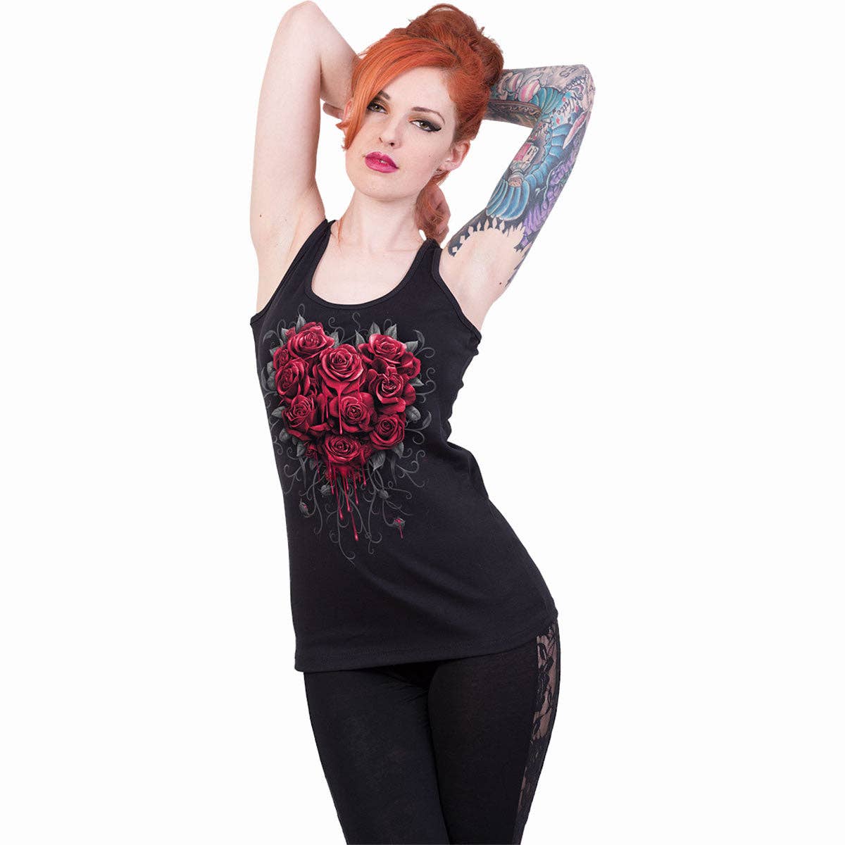 Spiral - Wholesale Tank Top - Women's - BLEEDING HEART - Razor Back Top Black1