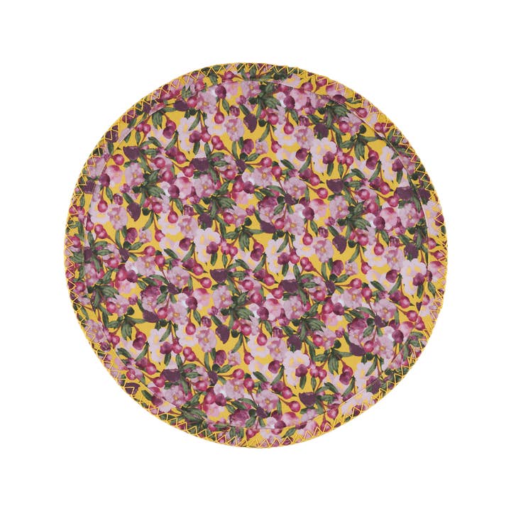 6 Round Placemats Romance is Dead Yellow for wholesale by Sophie Williamson Design