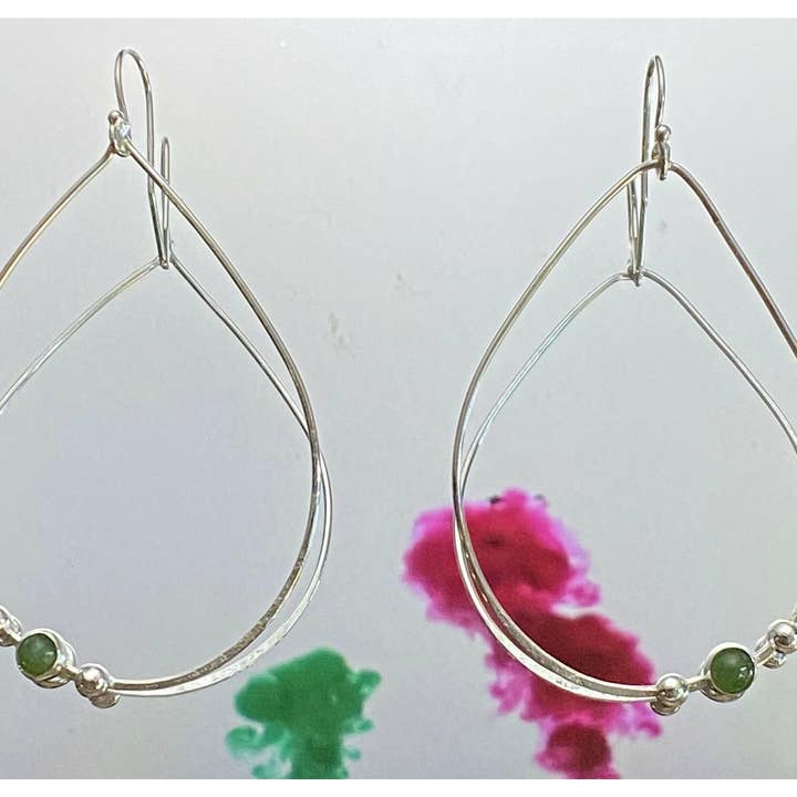 Jade granulation tear drop earrings in silver or gold for wholesale by Nevermore Fine Jewelry