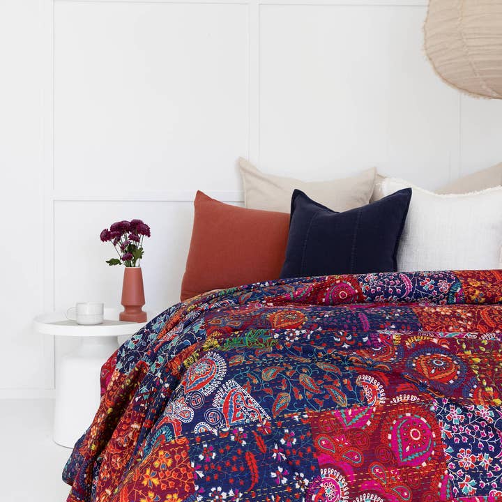 Alisha - Indian Kantha Quilt Blanket Bedspread Coverlet for wholesale by Boho-Eclectica