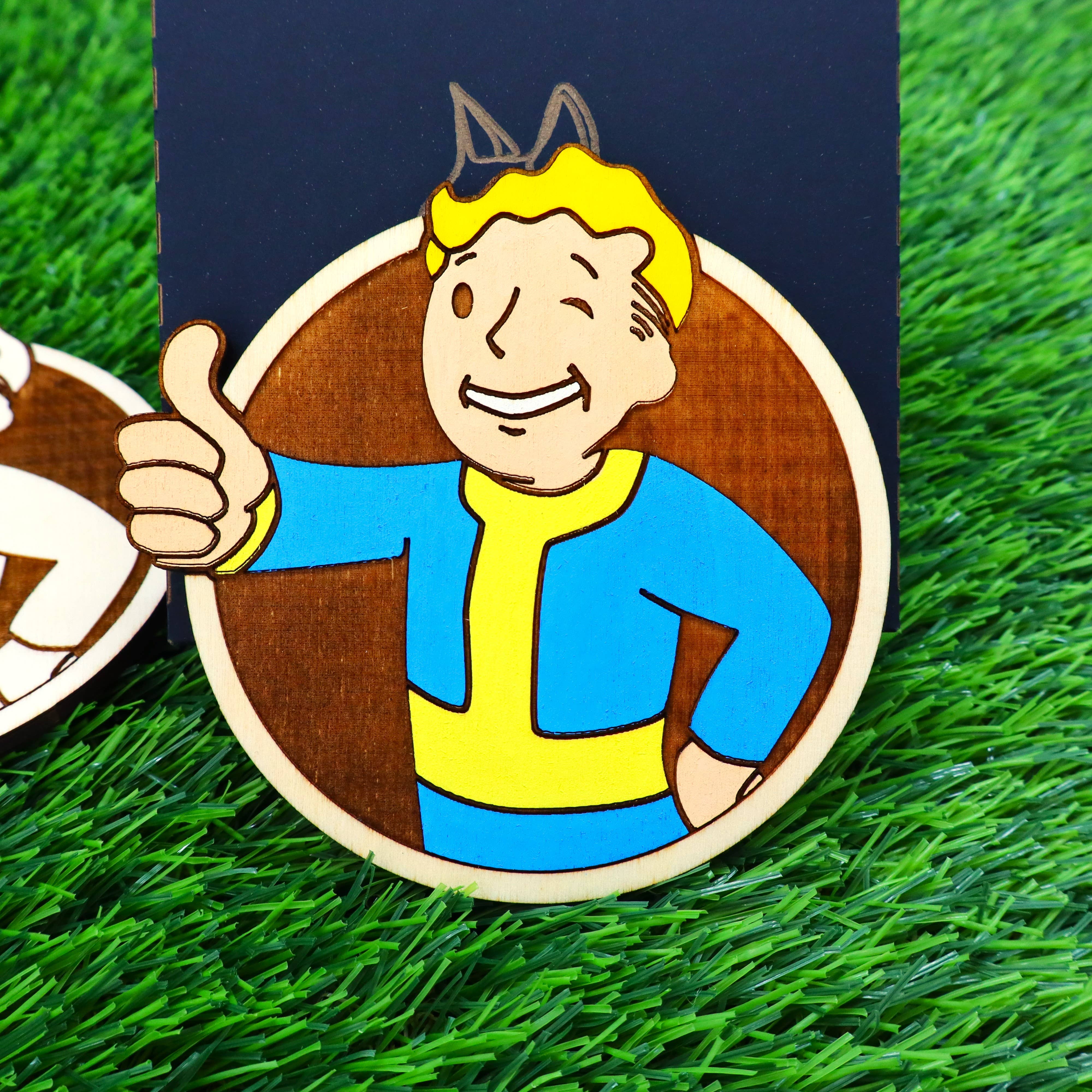 Herbs&Belles – Base de copos por atacado – Porta-copos de Madeira Fallout, Vault Boy Louco, Presente Geek Decoração de Casa18