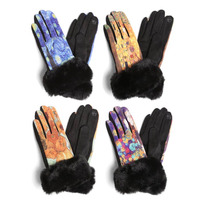 Women's Faux Fur Cuffed Painting Touch Gloves for wholesale by Fashion City