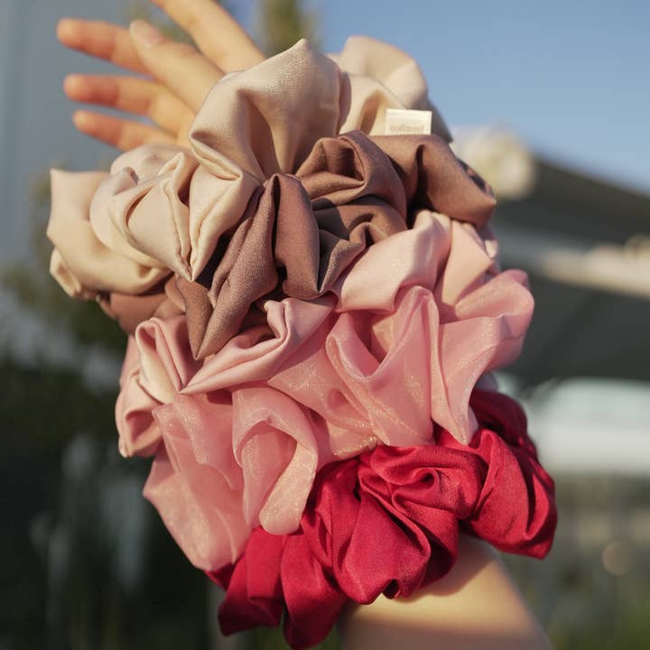 Janzy - Wholesale Scrunchie - Women's - Cherry Kiss Red Silk Oversized Scrunchie2