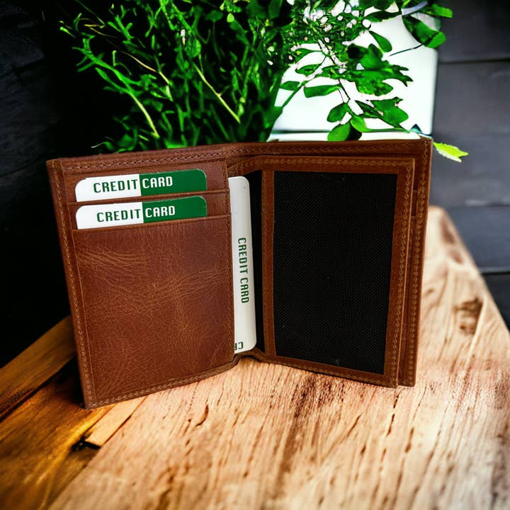 Leather Bifold Wallet Tan for wholesale by CRETE TRADING INC