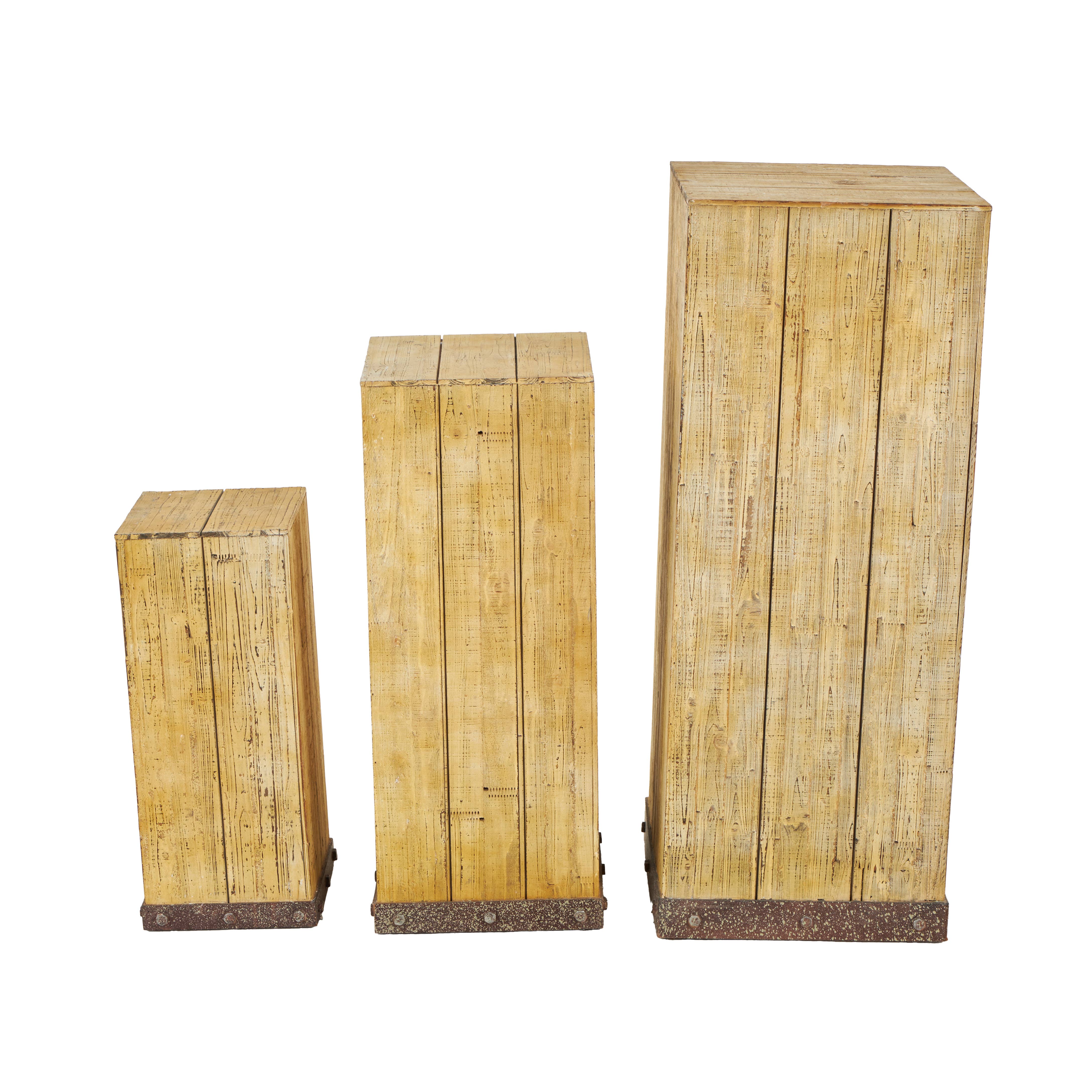 Deco Marché - Wholesale Side Table - Rustic Brown Wood Pedestal Table Set7