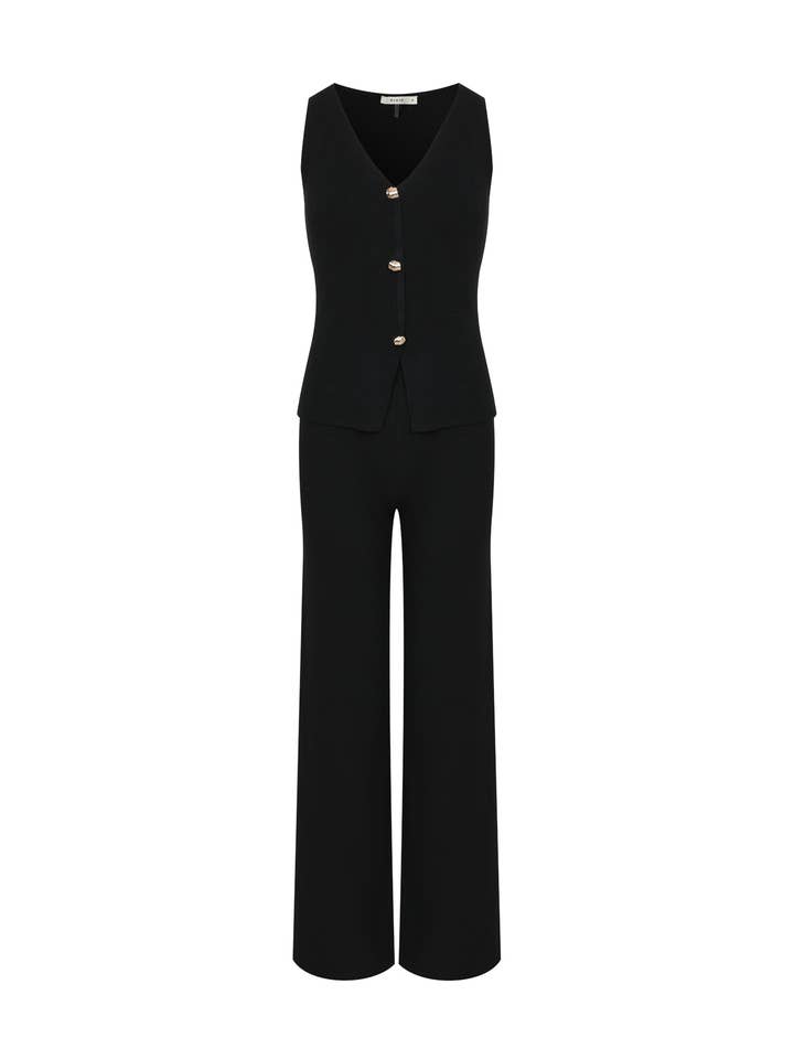 RIVIR – Conjunto de top e calça (roupa NÃO Casual) - Mulher por atacado – Conjunto de Colete de Malha sem Mangas com Calças9