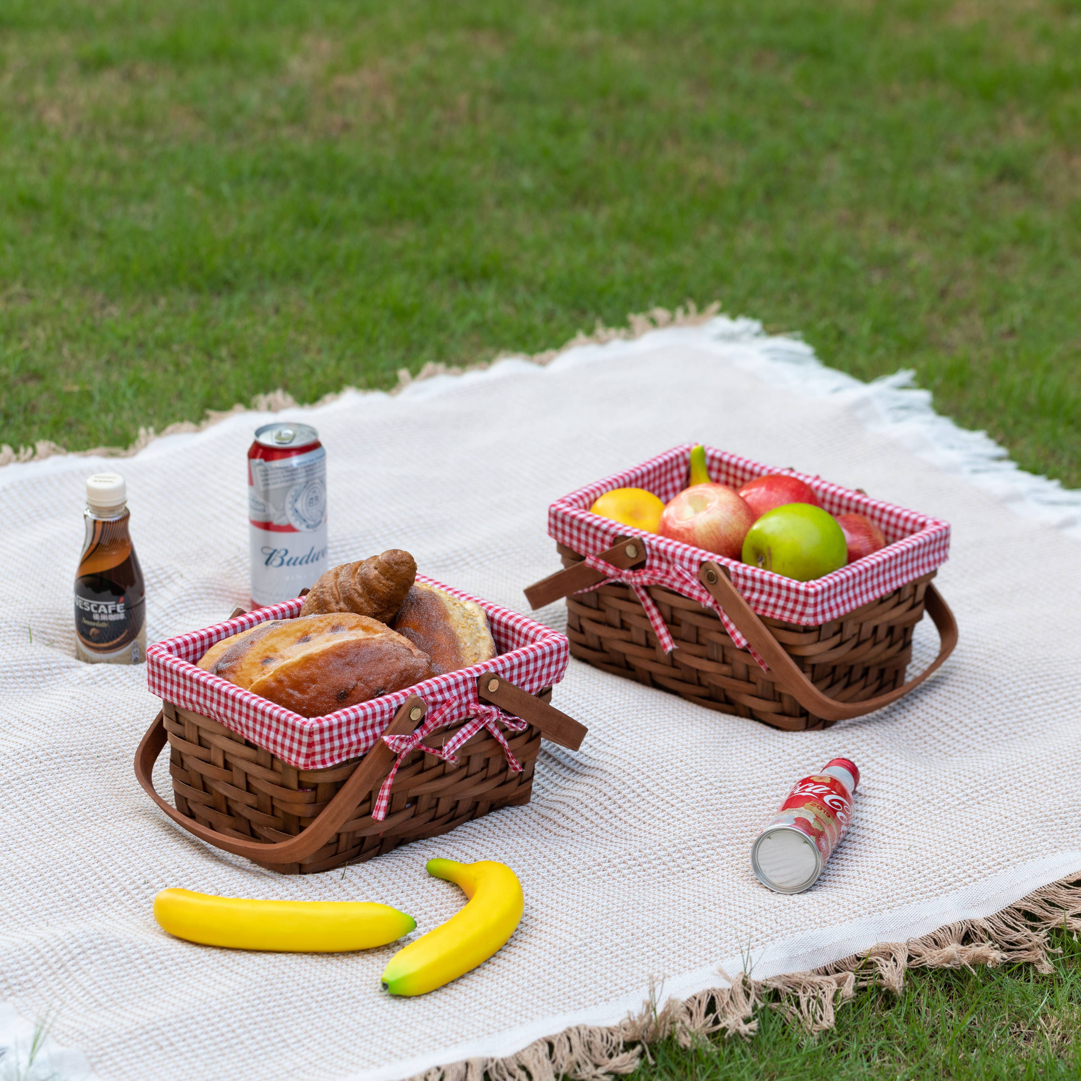 Quickway Imports - Wholesale Picnic Basket - Small Rectangular Picnic Basket Lined with Gingham Lining4