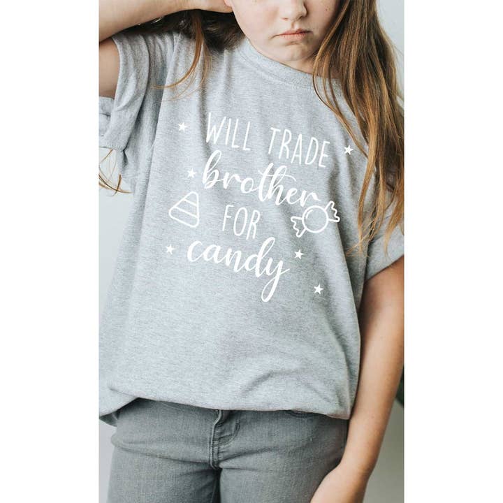 Kids By Kissed Apparel - Venta al por mayor Camiseta serigrafiada - Niños - Camiseta estampada para niños Trade Brother for Candy