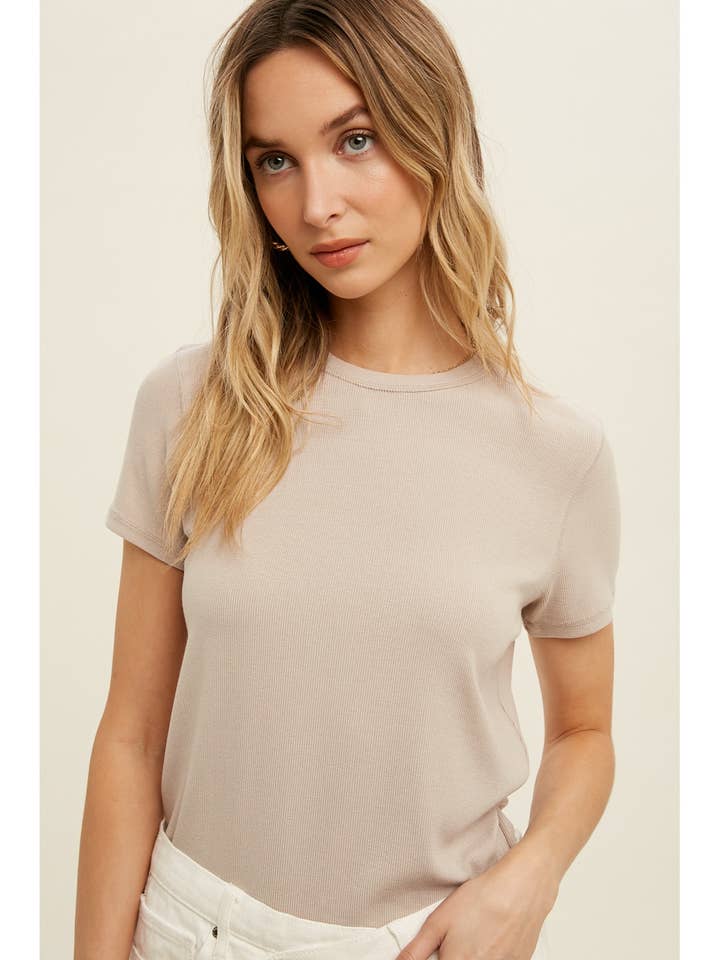 Wishlist Apparel - Wholesale T-Shirt - Women's - RIBBED KNIT BASIC T-SHIRT / WL18-17148
