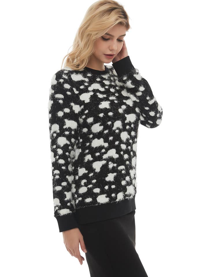 Long Sleeve Modest Mohair Black & White Sweater Top for wholesale by Miss Finch NYC