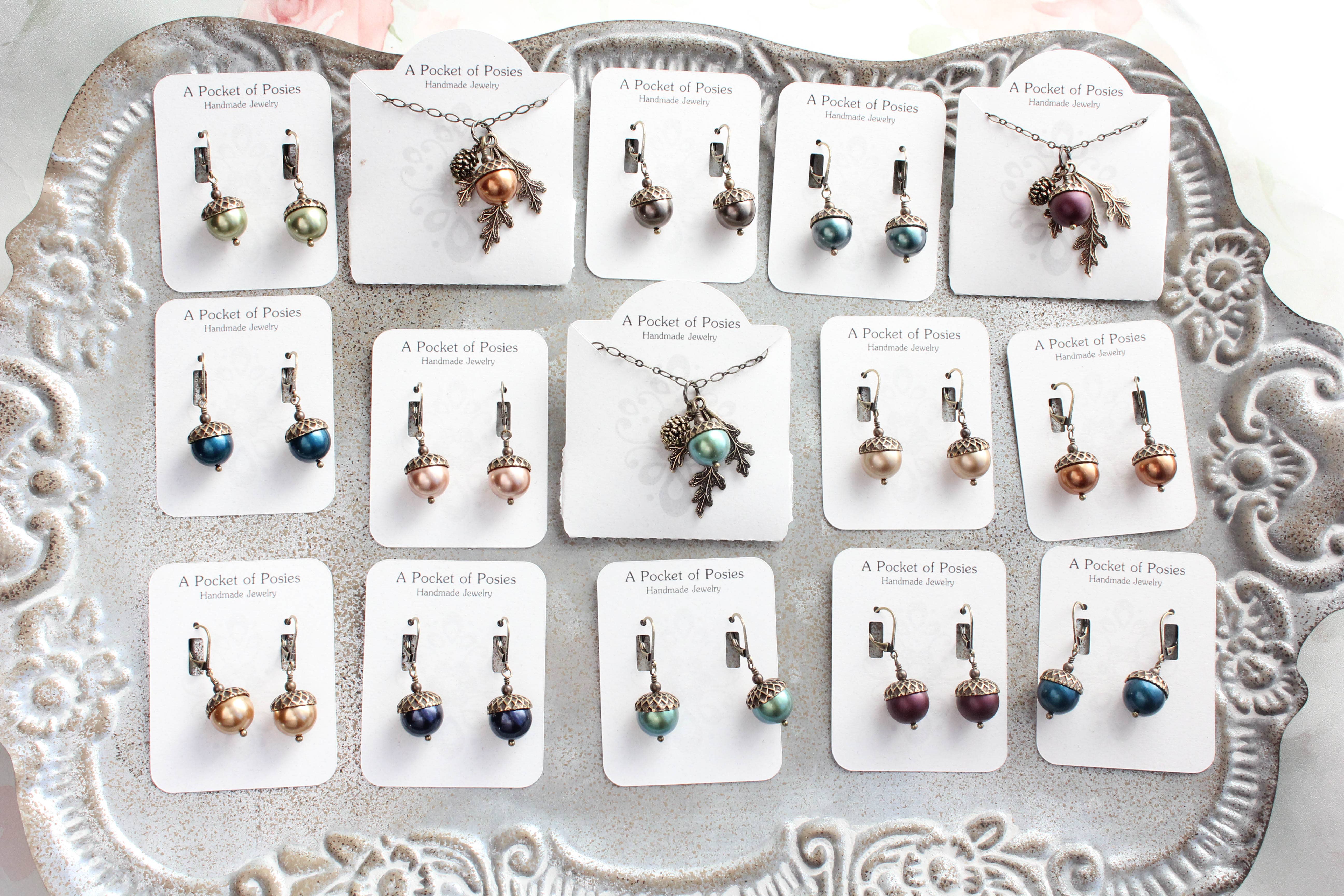 A Pocket of Posies - Wholesale Dangle Earrings - Pearl Acorn Earrings (21 Colors) - ANTIQUED BRASS9