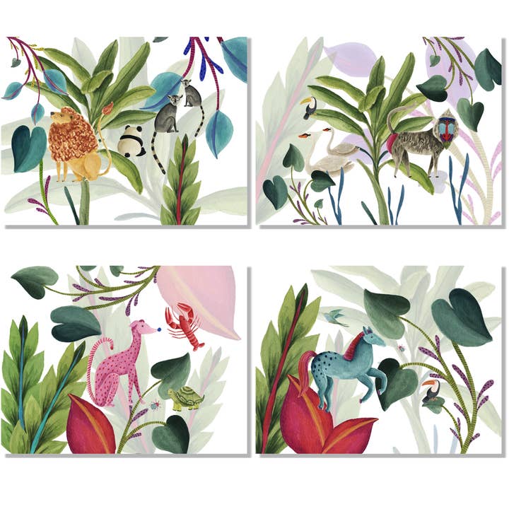 Set of 4 Placemats "Funky Animals" Cotton Satin 100% Made in Italy for wholesale by The Napking