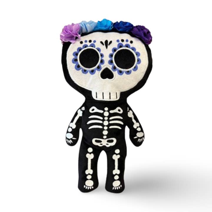 12" Day of the Dead/Halloween Skeleton Plush - Blue & Purple for wholesale by MaterialJill