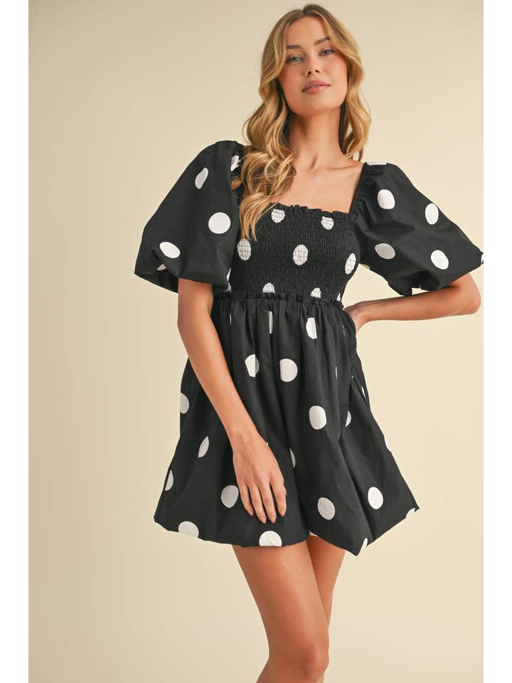 Klesis - Wholesale Dress - Women's - ID8624 PUFF SLEEVE POLKADOT BUBBLE MINI DRESS