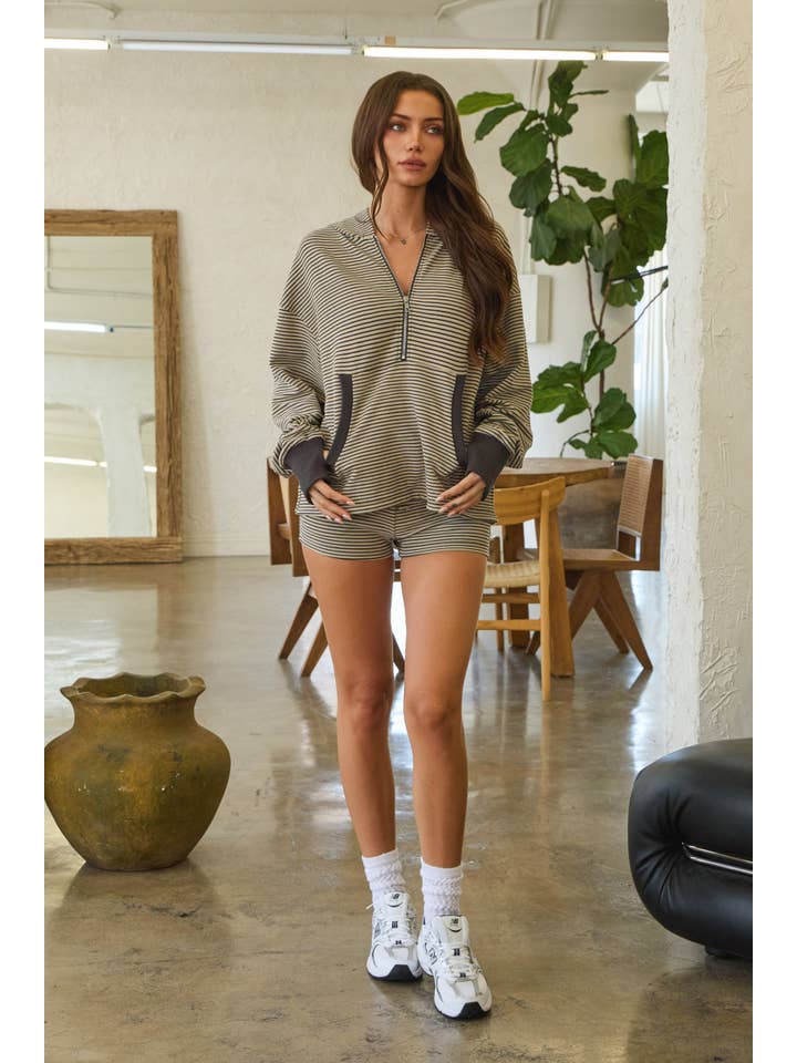 No Vacancy - Wholesale Hoodie – Women's - Oversized stripe jersey half zip-up hoodie12