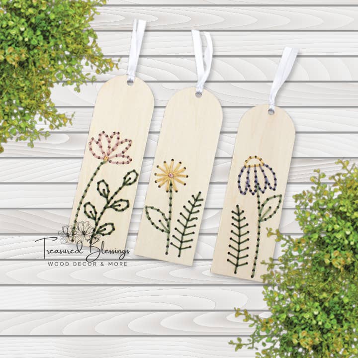Kit de broderie en bois - Signets en forme de fleurs sauvages (lot de 3) pour la vente par Treasured Blessings, LLC