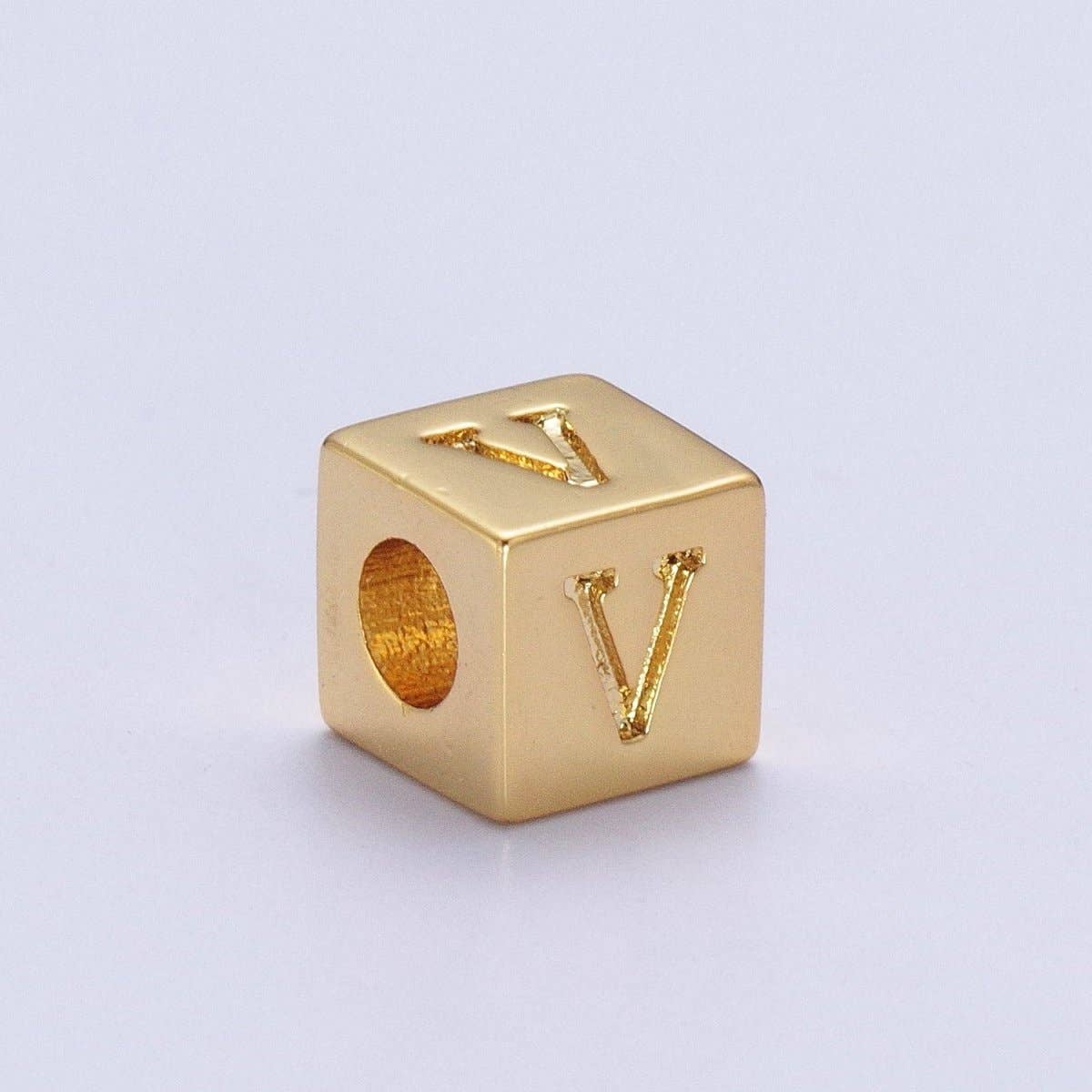 Aim Eternal - Wholesale Individual Charm/Pendant - Gold Initial Letter Alphabet 6.2mm Block Beads Charm Connector For Jewelry Making Component Supply A-A1145-A-A115721
