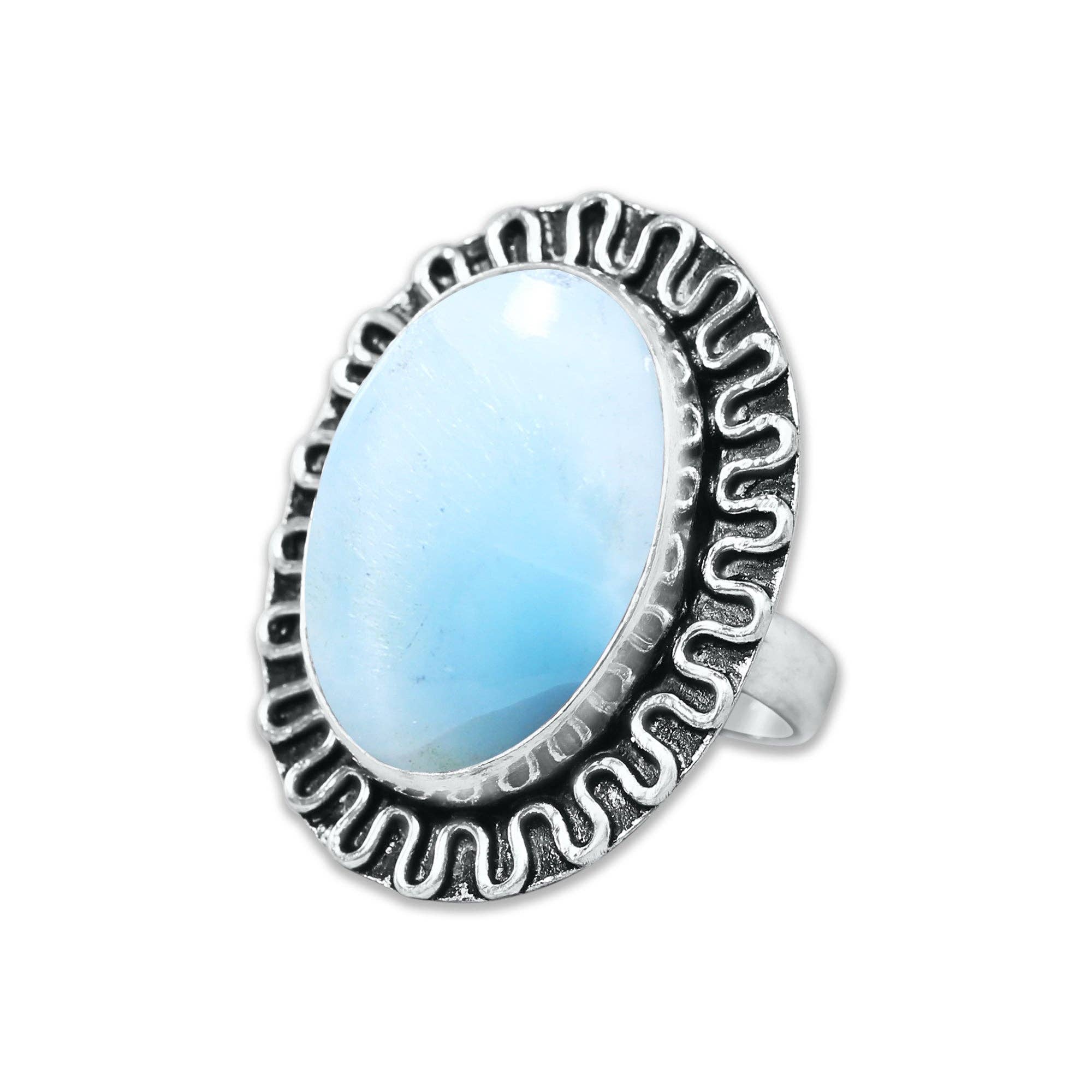 Handmade Jewels - Wholesale Cocktail/Statement Ring - Handmade Silver-Plated Larimar Rings – Minimalist Ocean-Inspired Jewelry (Natural Larimar)17