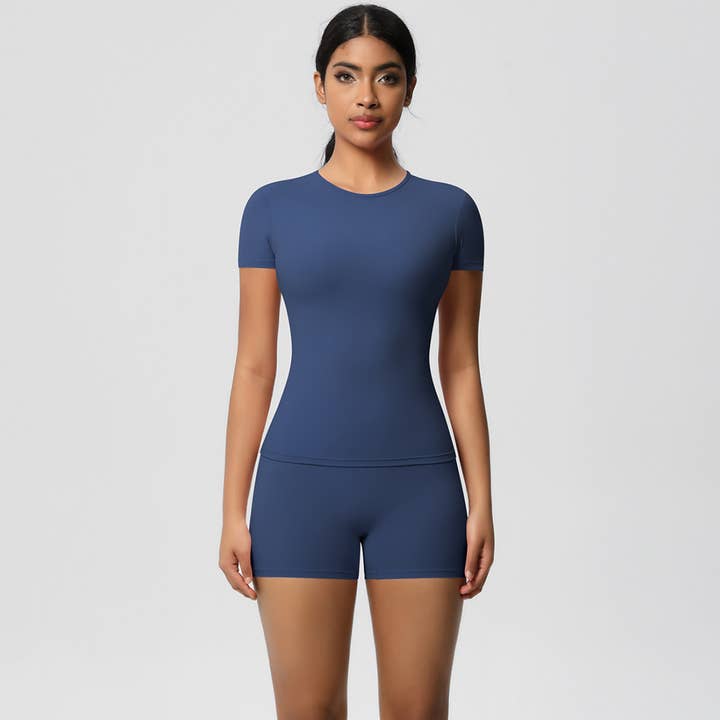 Sodalemon – wholesale Activewear set – Women′s – Women Yoga Set: Quick Dry Breathable Short Sleeve + Shorts18