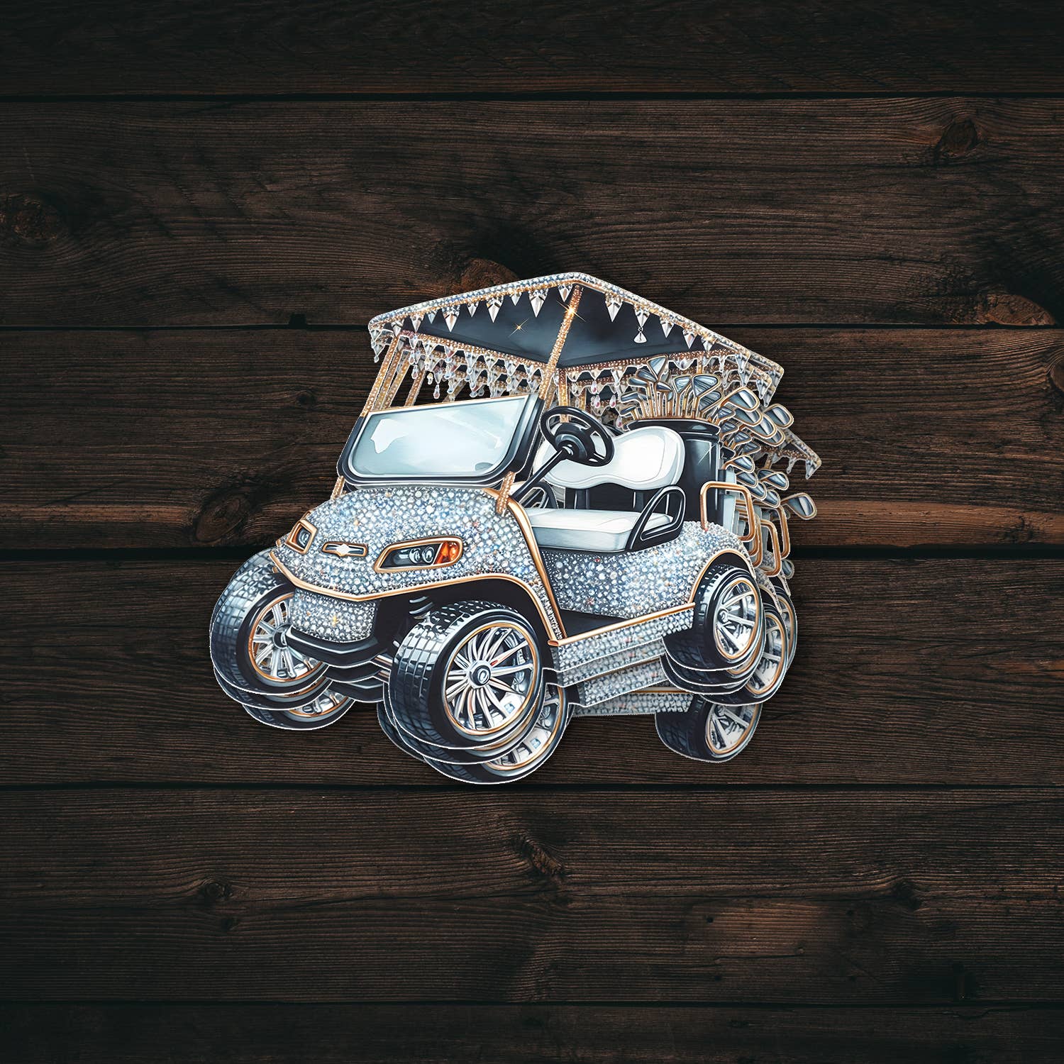 PiggyPrintStickers - Wholesale Sticker - Women's Golf Sticker | Sparkle & Bling Cart | Vinyl Decal