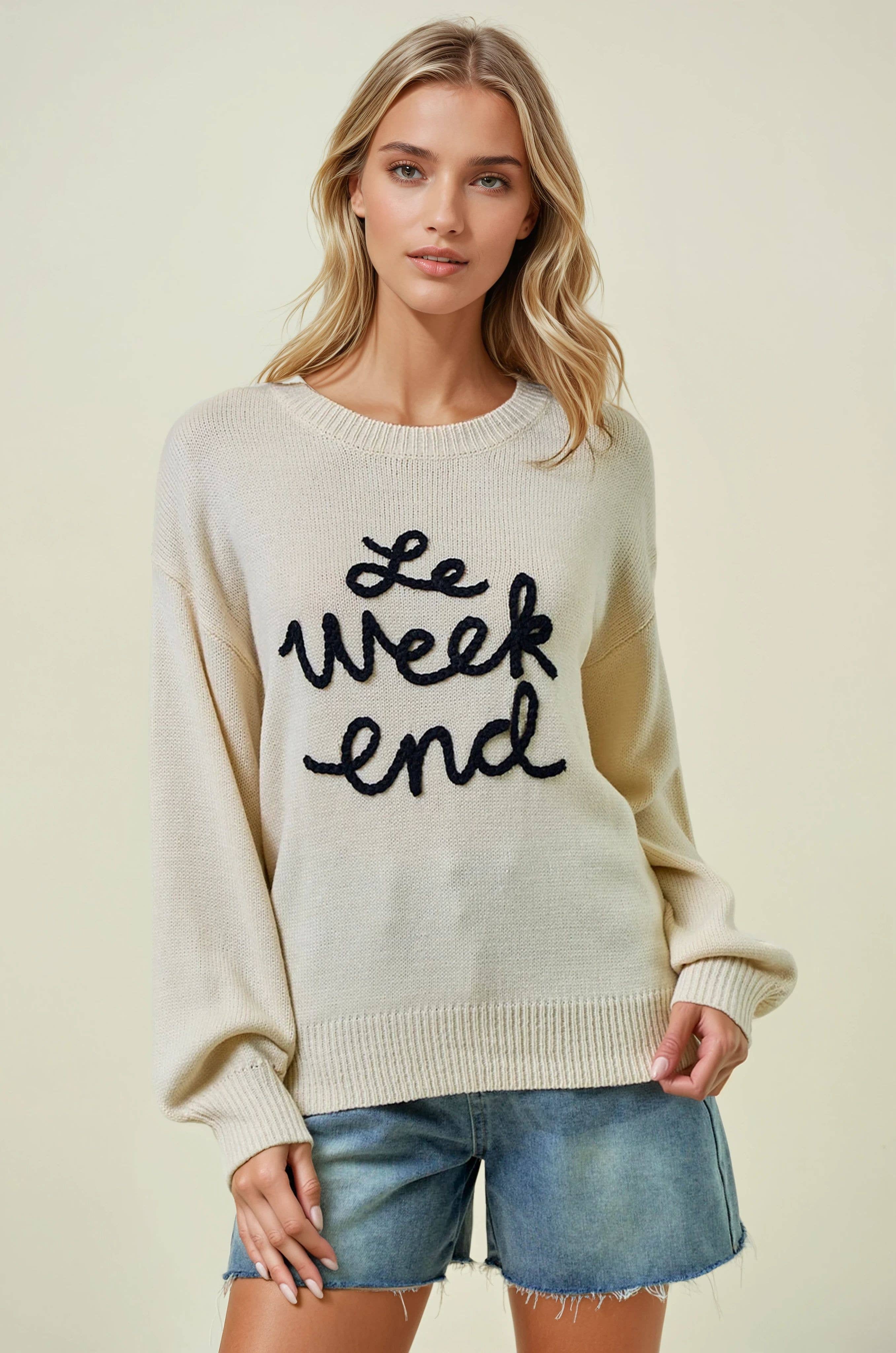 Doe and Rae - Wholesale Knit Sweater - Women's - LE WEEKEND EMBROIDERED OVERSIZED SWEATER - 43995T-51