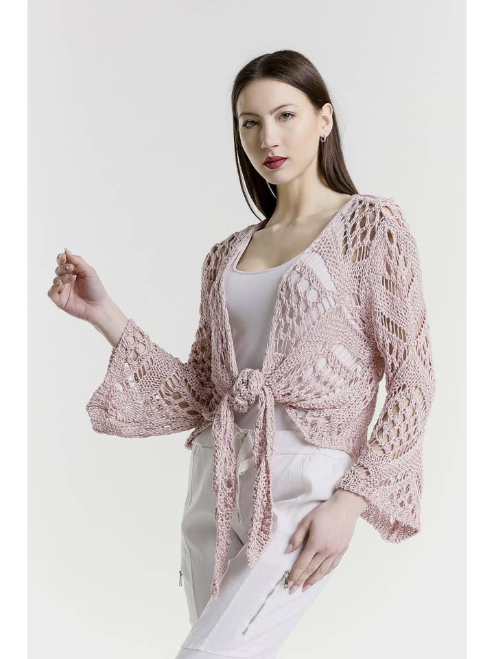 TINA Stephens Italy/Tees By Tina - Wholesale Cardigan - Women's - Kandra Open Knit Tie Front Bolero (CLS303)