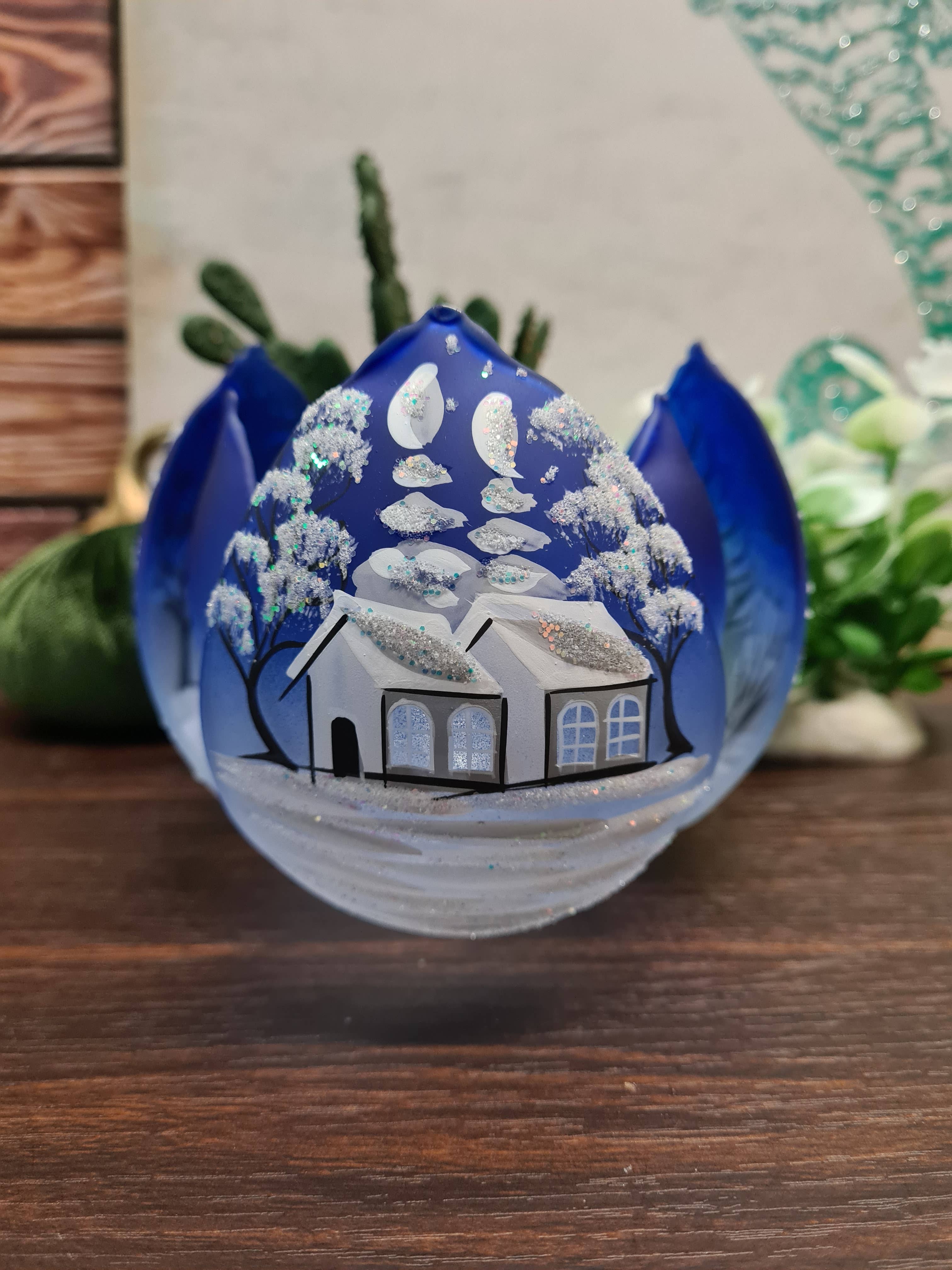 Glass by Iness - Wholesale Candle Holder - White Church In Winter Wonderland Collection - Candle Holder36