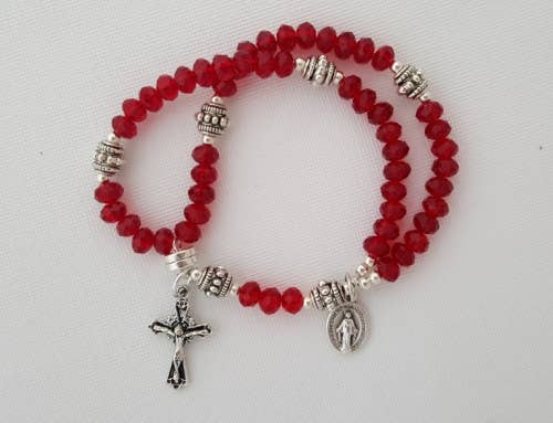 MG Rosary - Wholesale Prayer Beads Necklace - Red Crystal Wrist Rosary0
